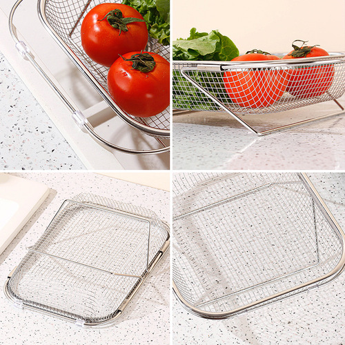 Cross-border stainless steel sink drain basket kitchen pool expandable vegetable washing basket multi-functional tableware vegetable drain rack