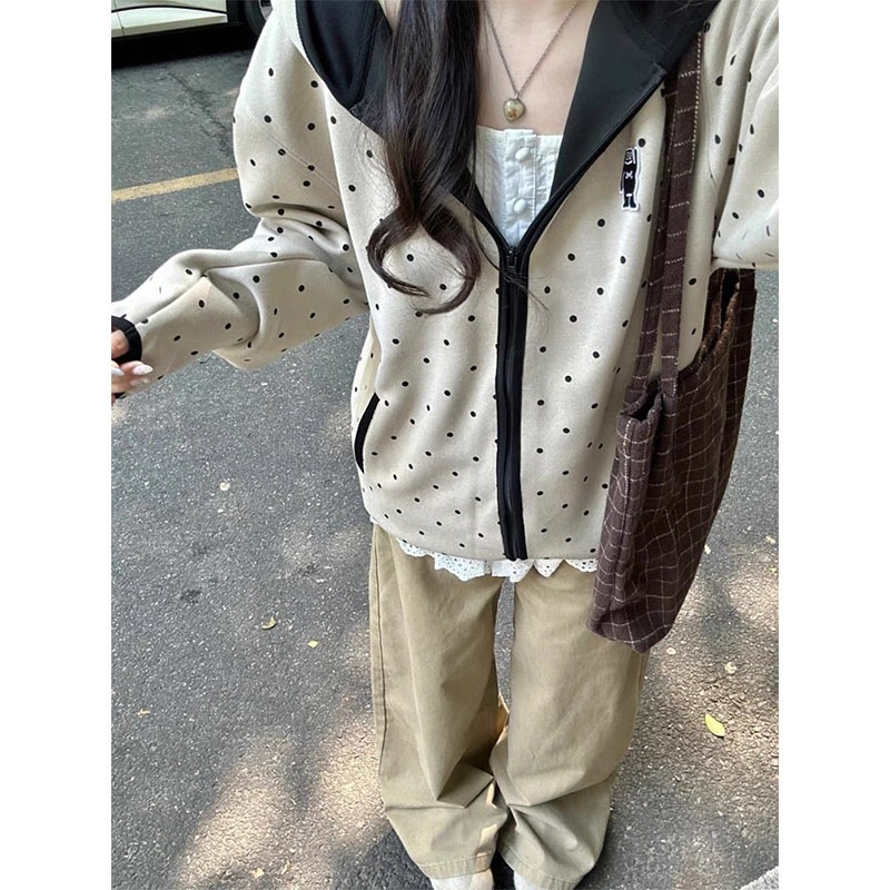 ZY816 [Composite Black Base] Thin Fleece Lined Sweatshirt with Embroidery, Women's Oatmeal Color