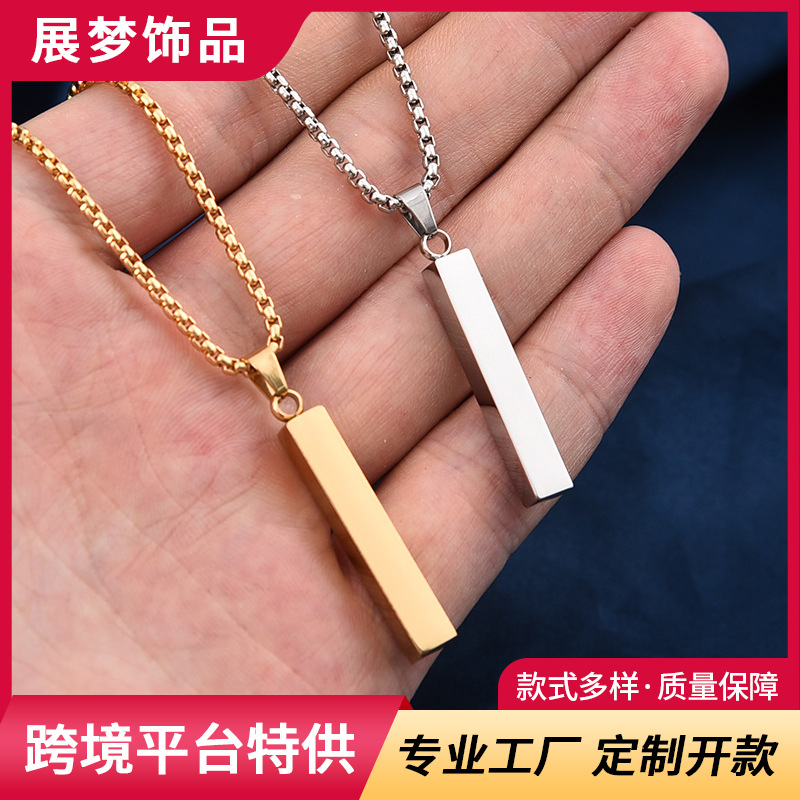 European and American Fashion Simple Glossy Geometric Wishing Pendant Titanium Steel Necklace Women's Engraving Couple Stainless Steel Pendant