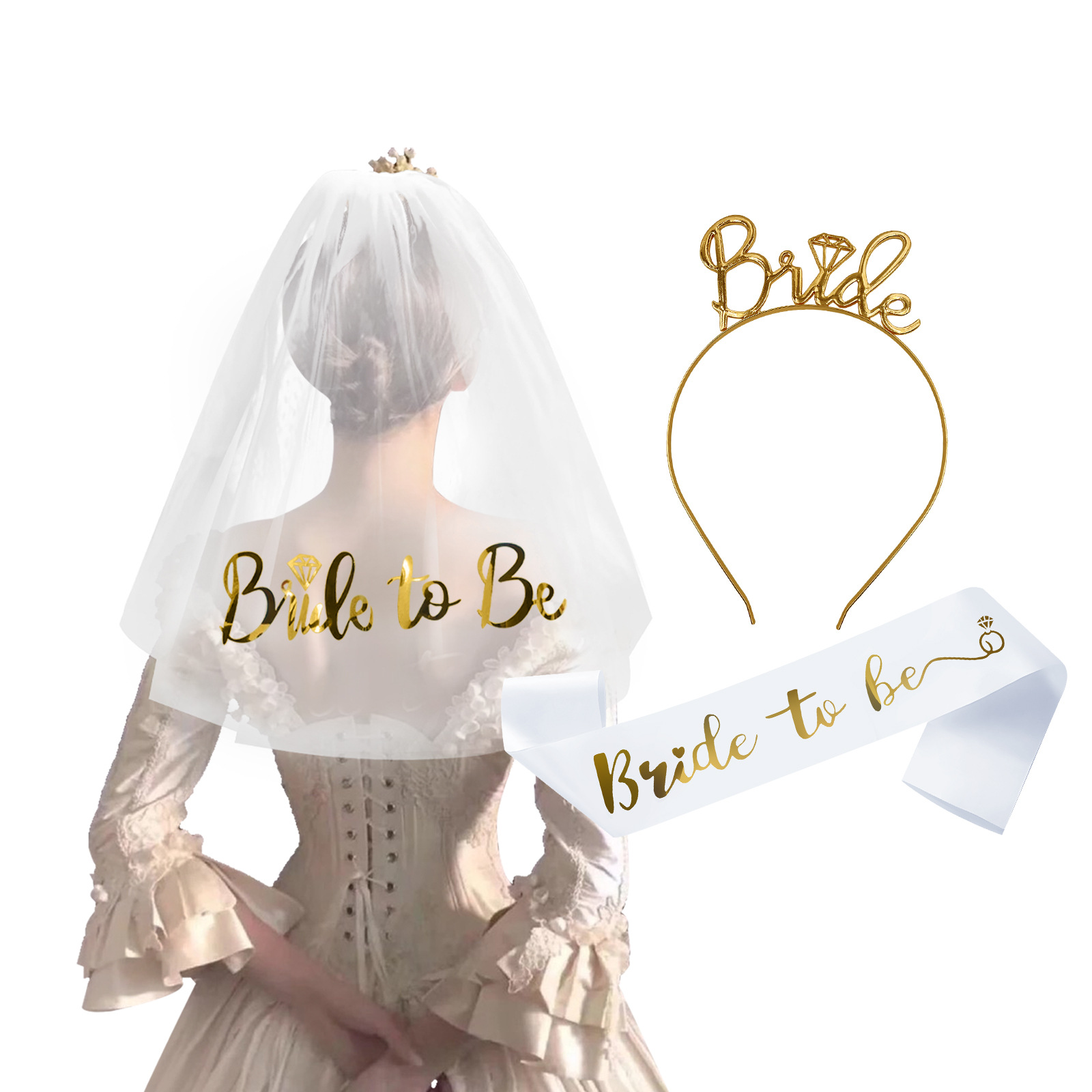 254g Weight Hair Band Event & Party Supplies 3 Pieces Set Quantity Wedding, Date Occasion Alloy, Satin Cloth Material Letter Pattern Romantic Style Romantic Letter Alloy Satin Cloth Wedding Date Hair Band Party Supplies Party Accessories 3 Pieces Set 6