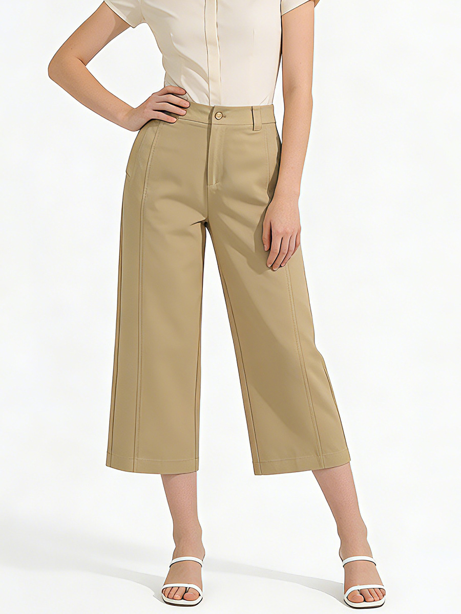 Quần culottes nữ ống rộng cạp cao dáng suông vải modal mềm mại — Xanh lông mòng đen