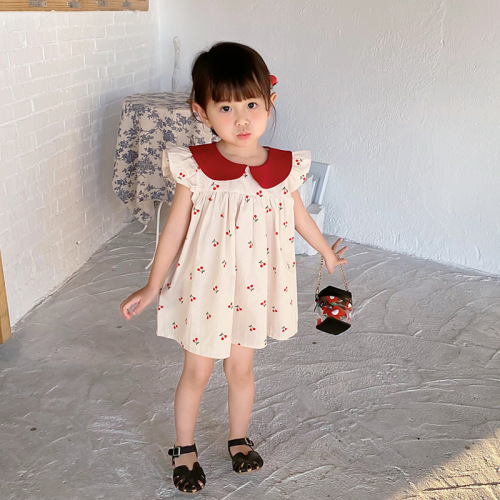 Girls Dress  Summer Children's Summer Style Doll Collar Cotton Small Fresh Baby Baby Dress