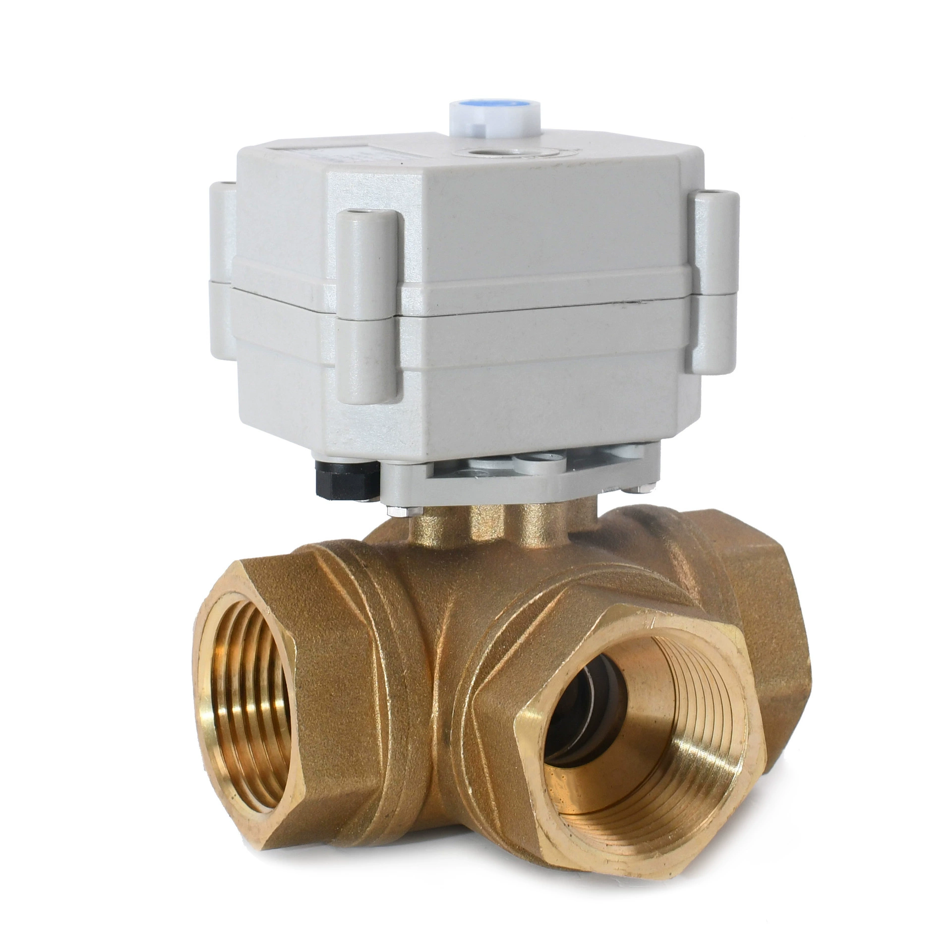 1inch Горизонтальный трехходовой латунный шаровой кран TONHE Tonghe с фонариком, встроенный микропривод сброса при отключении питания DN25