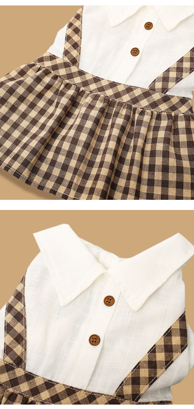 Dog Cat Clothes Coffee Lattice Student Suspenders Skirt
