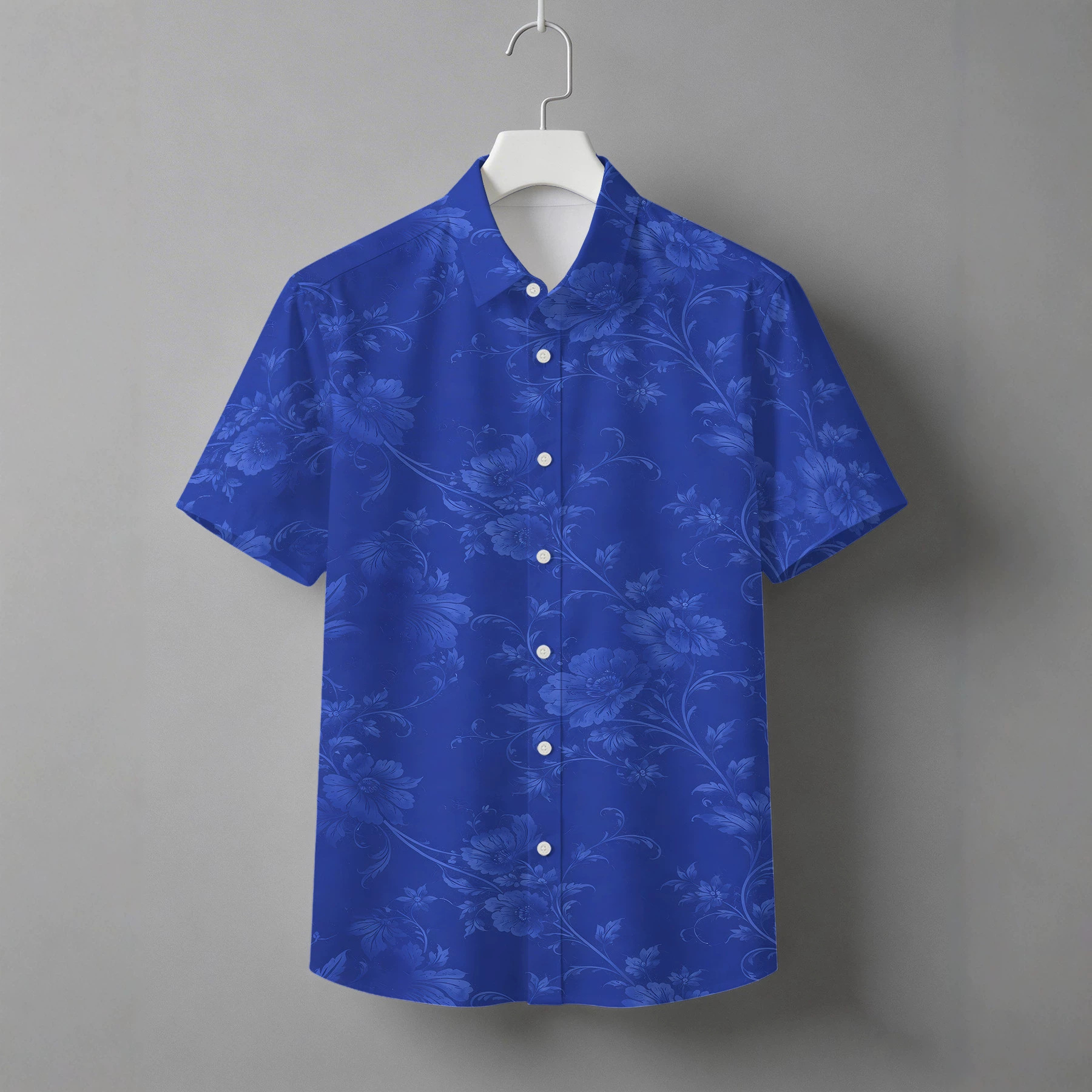 Sommerliches Kurzarmhemd aus Eisseide mit dunklem Muster für Herren, Business Casual, Umlegekragen, bügelfrei, in Königsblau_voghion.com