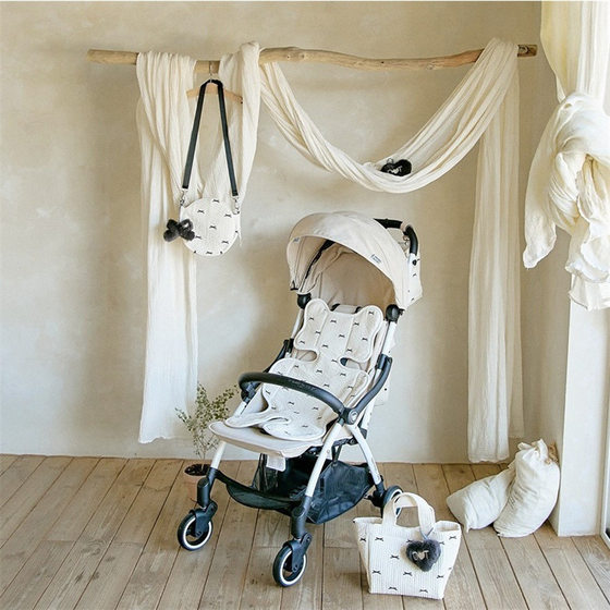 ins Korean style baby stroller baby cushion quilted bow breathable Four Seasons universal pure cotton machine washable