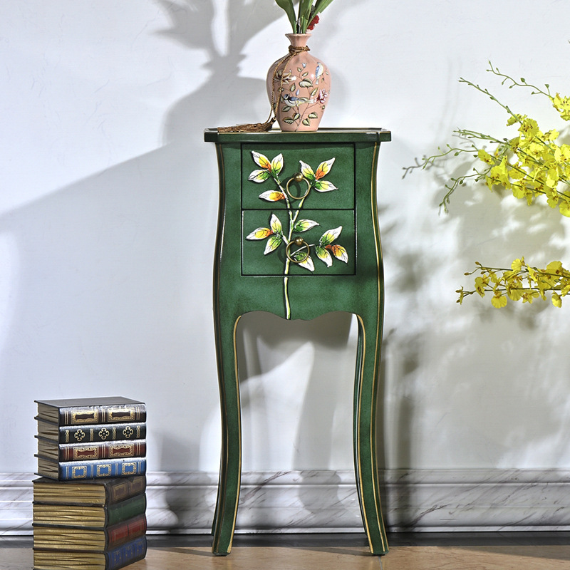 American-Style Side Table, Solid Wood Small Side Cabinet, Retro Corner Cabinet, Green Small Corner Table, European-Style Living Room Small Coffee Table, High-End Furniture