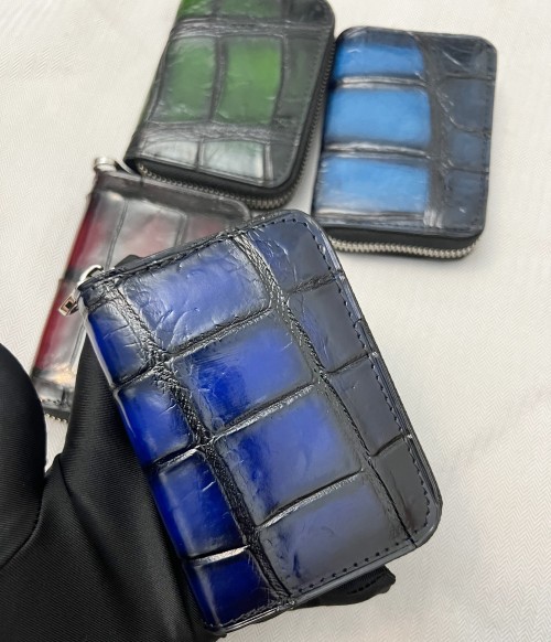 Tarjetero de piel de cocodrilo nuevo al por mayor 2025, unisex, de cuero genuino, con cremallera, tipo acordeón, monedero de piel de cocodrilo, estuche para tarjetas.