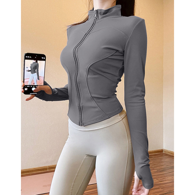 Fitness Jacket With Stand-up Collar And Zipper For Women_voghion.com