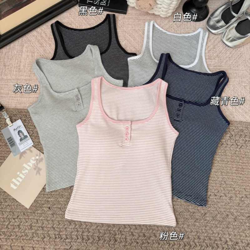 Poetic Charm New Style Sweet and Spicy Striped Wide-Strap Vest for Layering, Summer Korean Version Unique Vest with Chest Pads Poetic Charm New Style Sweet and Spicy Striped Wide-Strap Vest for Layering, Summer Korean Version Unique Vest with Chest Pads