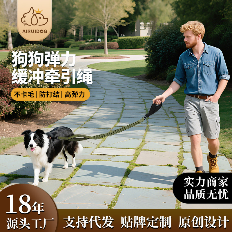 亚马逊专供大中型犬遛狗绳子潜水棉双把手高弹力防爆冲尼龙牵引绳|undefined