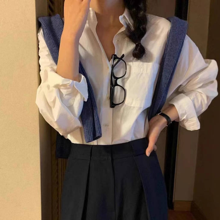 in stock over * ke shirt women's top 2024 autumn new design sense solid color top simple commuter