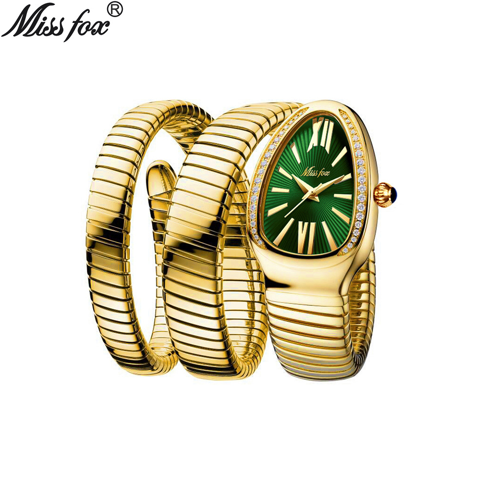 MISSFOX Watch Live Hot High-End Fashion ins personalidad serpiente en forma de serpiente enrollamiento reloj pulsera de tres anillos