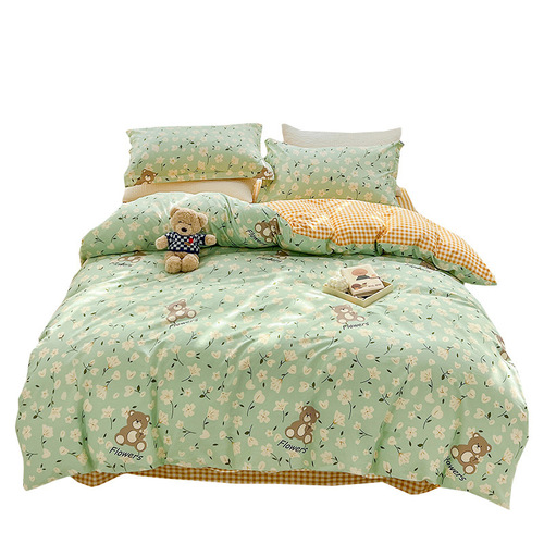 Ins style cotton thickened four-piece set 100 pure cotton bed sheet quilt cover household double student dormitory three-piece set wholesale