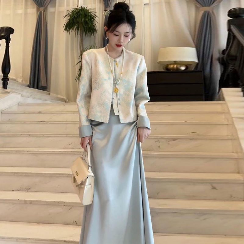 新しい中国風スーツ国民風婦人服 2025 新しい超人気ジャケット唐スーツトップスとスカートツーピースセット秋|undefined