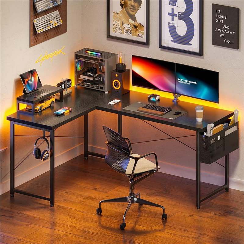 Home Office Gaming Desk Corner Computer Desk L-Shaped Computer Desk with Cloth Bag Headphone Hook Right-Angle Desk Home Office Gaming Desk Corner Computer Desk L-Shaped Computer Desk with Cloth Bag Headphone Hook Right-Angle Desk