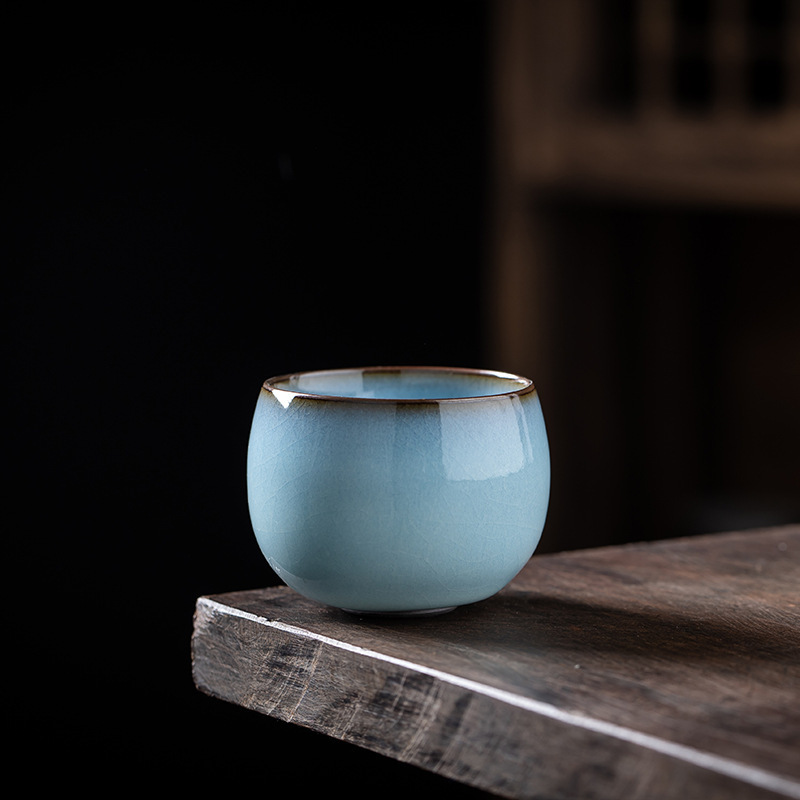 铁胎官窑天青色功夫茶具主人杯开片可养品茗杯商务礼品礼盒装定制|undefined