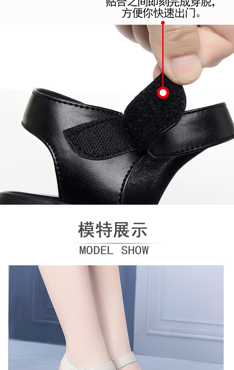 Sandal nữ da thật đế bệt hở mũi phong cách đơn giản — màu đen chi tiết 8