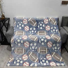 跨境亚马逊法兰绒毛毯柔软保暖儿童盖毯足球男孩毛毯旅行毯