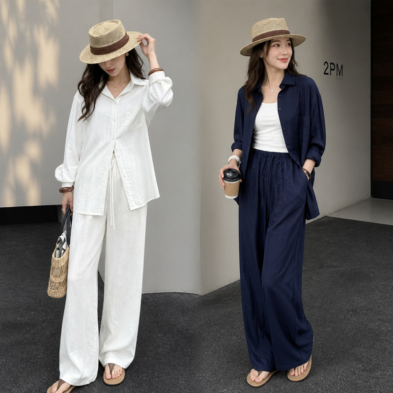Old Money Style Lyocell Tencel Linen Set, Relaxed Loose Shirt, Wide-Leg Casual Pants, Slimming and Age-Reducing Two-Piece Set Old Money Style Lyocell Tencel Linen Set, Relaxed Loose Shirt, Wide-Leg Casual Pants, Slimming and Age-Reducing Two-Piece Set