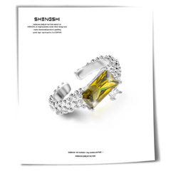 新品韓版熔岩不規則鑲嵌祖母綠食指戒高品質冷淡風簡約開口戒指女