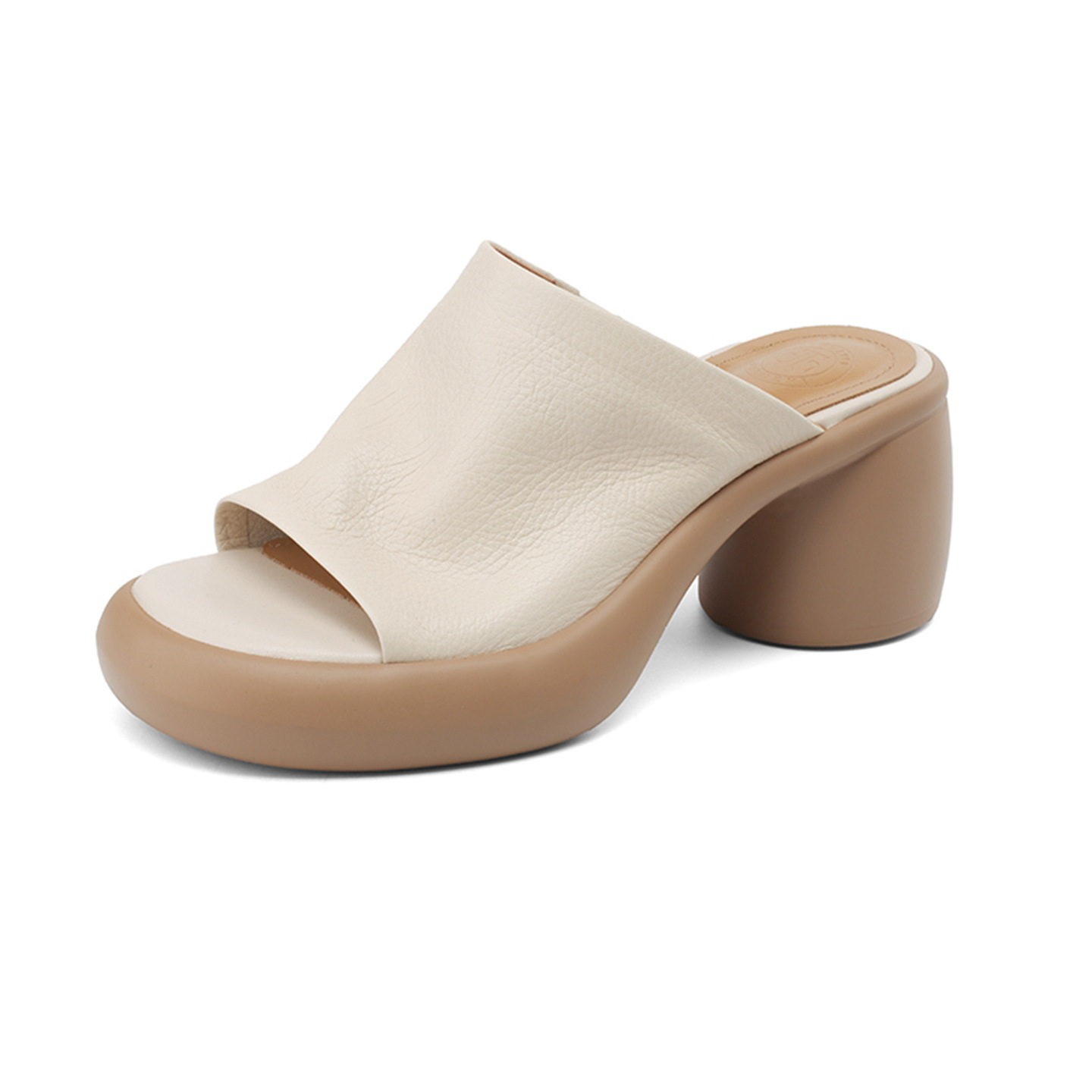 Sandal cao gót nữ hở mũi quai ngang da dê thật, gót 7 cm — đen chi tiết 25
