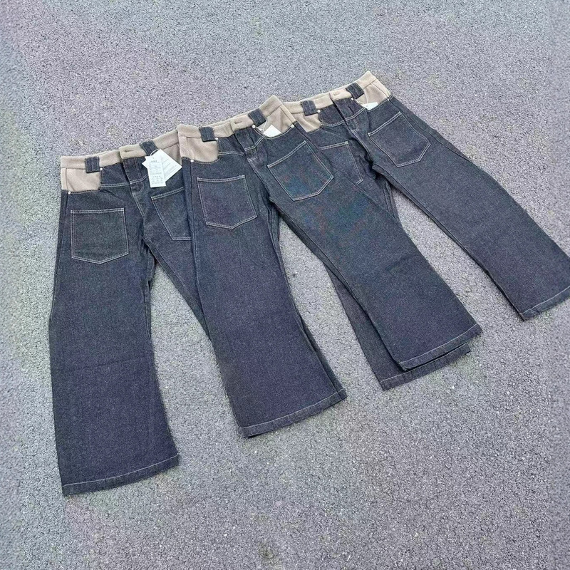 Original Cow "Scarf" Wool Splicing Scimitar Arc Silhouette Straight Loose Japanese Okayama Original Cow Jeans