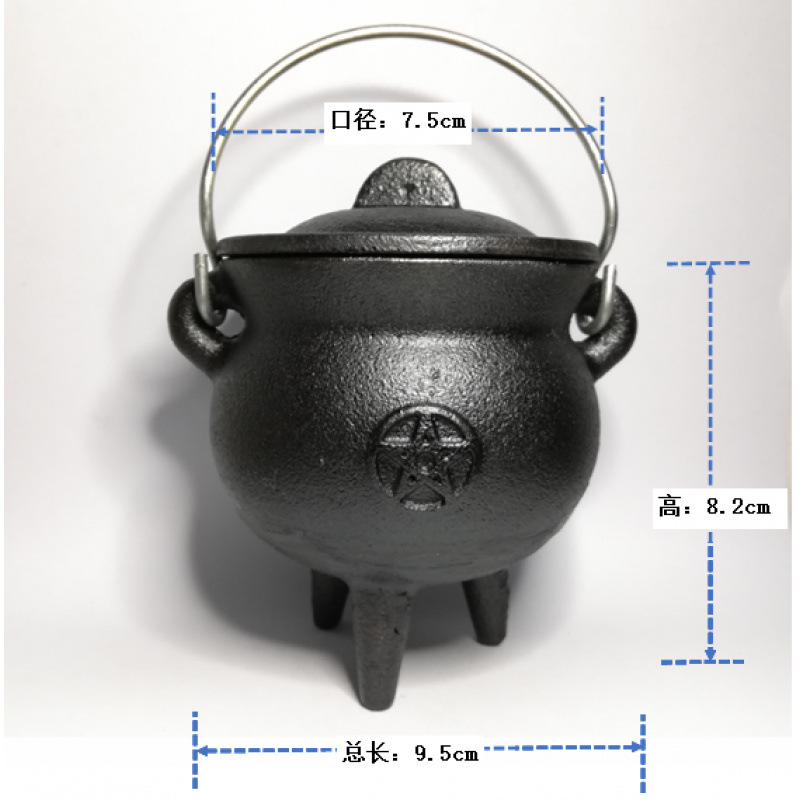 Olla de tres patas, hierro fundido, adornos retro hechos a mano, ollas en llamas, accesorios ceremoniales decorativos, formas geométricas chinas