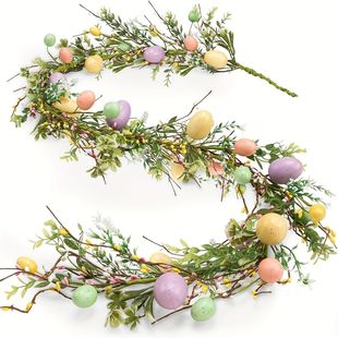 Colorful Artificial Easter Eggs Garland Rustic Spring Vine Decor for Holiday and Table Centerpiece