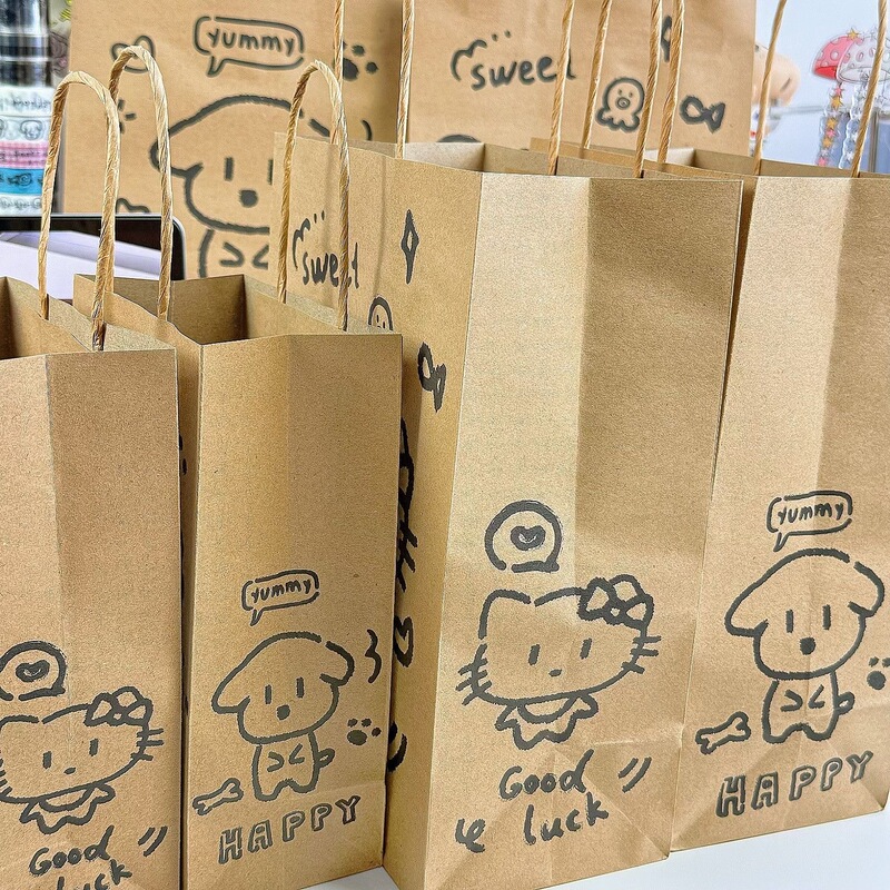 ins风简约猫咪狗狗牛皮色纸手提礼物袋创意高级感轻奢礼物包装袋|undefined