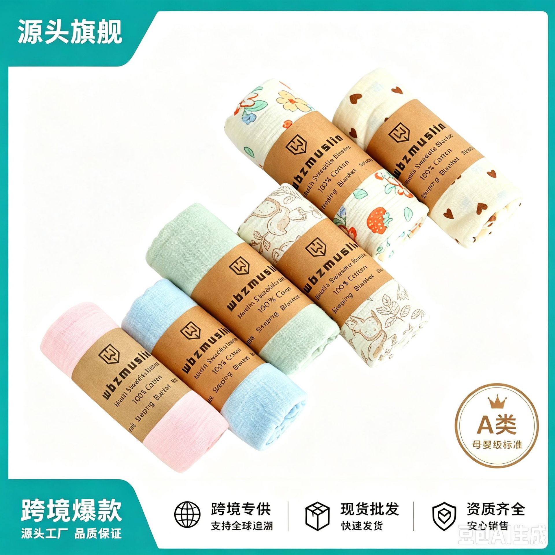 Paño de muselina estilo coreano para recién nacidos, toalla de baño de gasa para recién nacidos, paño fino de doble capa para bebés.