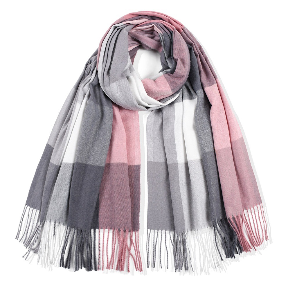 Autumn and Winter Fashion Women's Cashmere Square Plaid Scarf Thickened Warm Tassel Color-block Women's Shawl