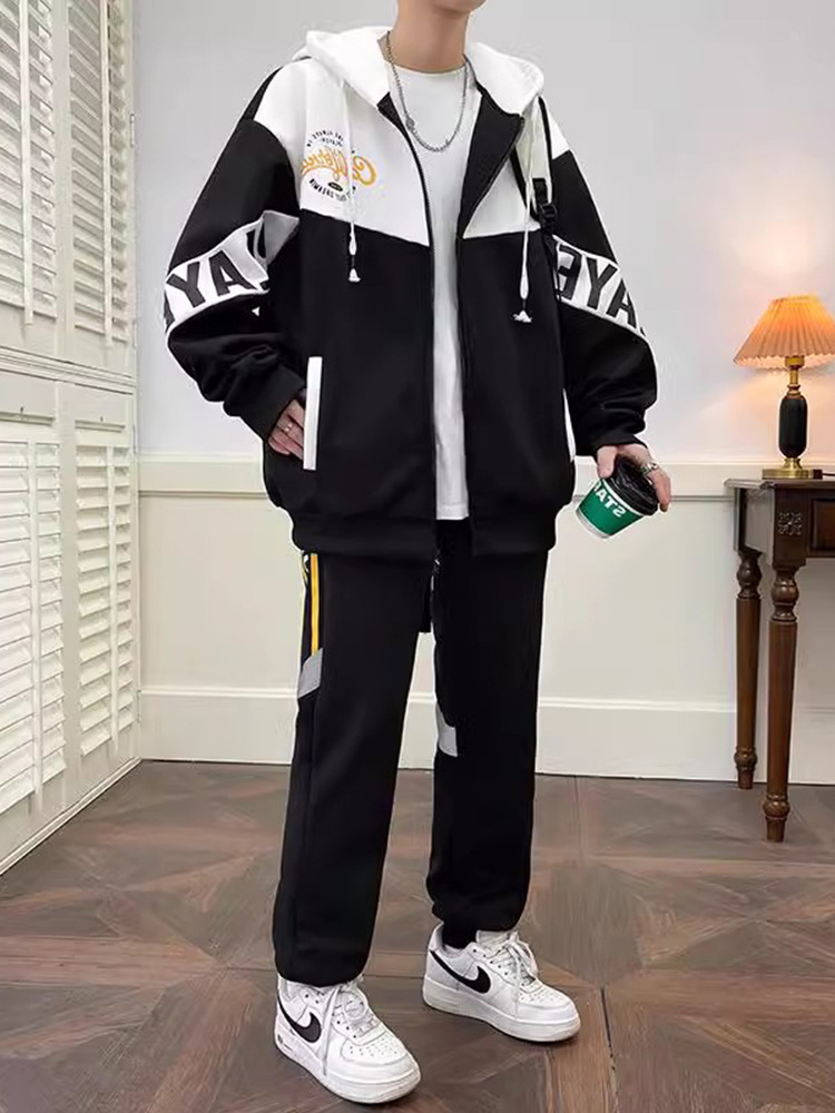 Conjunto de dos piezas para hombre, chaqueta tipo cárdigan con cremallera y pantalones, personalizable, moderno, deportivo y casual para jóvenes.
