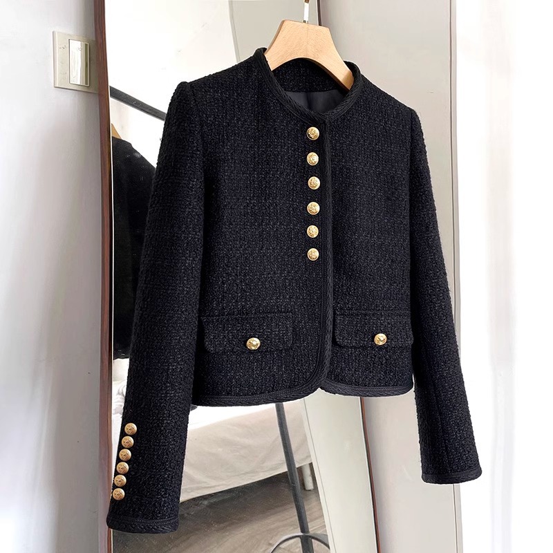 autumn black short retro coat