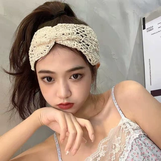 夏季复古镂空宽交叉发带女外出百搭日系发箍简约透气压发松紧头饰