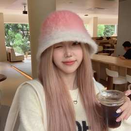 兔毛渔夫帽女秋冬显脸小百搭新款盆帽可折叠水桶帽保暖韩版帽子潮