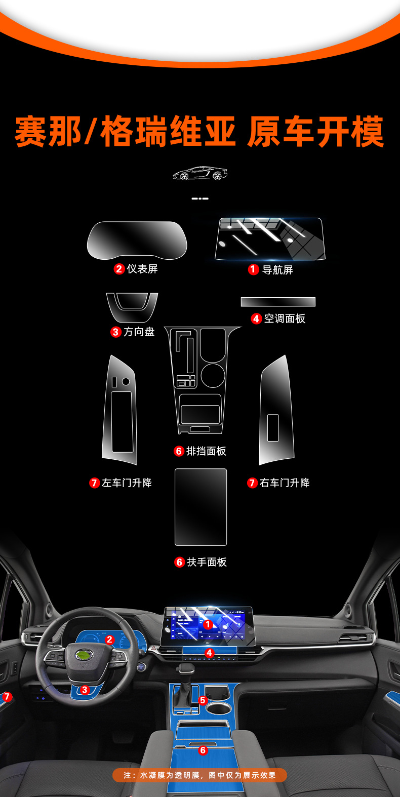 25 Models Suitable for Toyota Sienna Interior Central Control Film Grevia Screen Tempered Protective Film Supplies Sienna