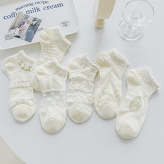 白色襪子女短襪夏季薄款棉襪透氣可愛日系花邊玻璃絲水晶襪子批發