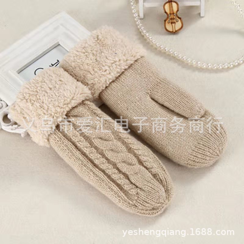 Otoño e Invierno de las mujeres de moda estudiante guantes de montar nueva moda de mohair engrosada forrado de lana de un solo dedo cubierta de la bolsa de doble capa