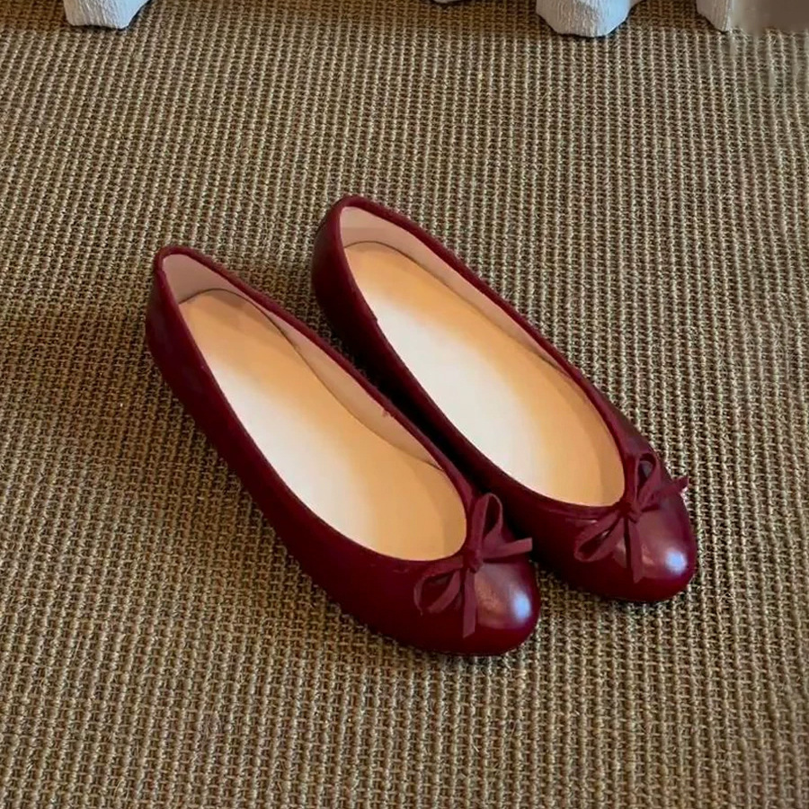 In Stock 2026 French Round-Toe Retro Bow Ballet Shoes Slip-On Elegant Shallow Single Shoes Women's Flat Shoes