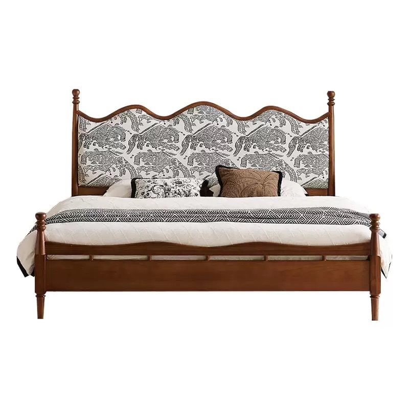 Cama de madera maciza francesa, estilo retro, 1.8m de diseño, cama doble, muebles de dormitorio, cama de boda medieval.