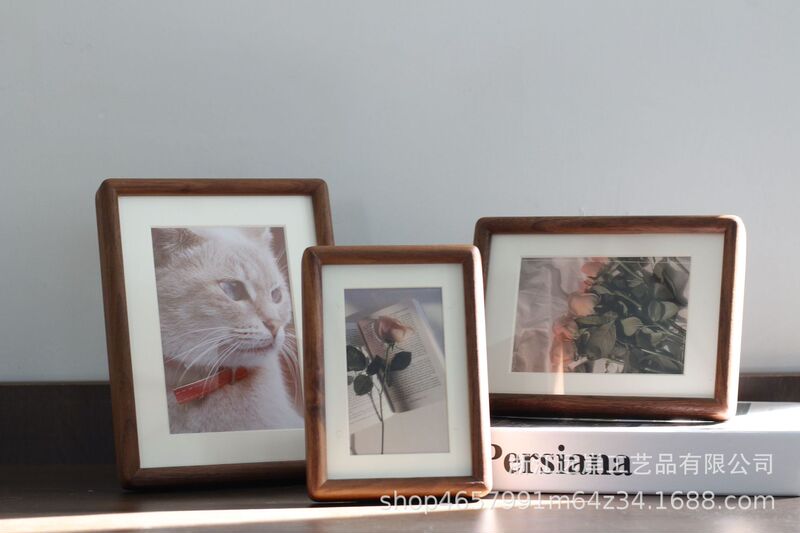 Black Walnut Solid Wood Photo Frame with Mortise and Tenon Round Corners, High-End Simple Design, 678inch A4 Photo Frame Wholesale