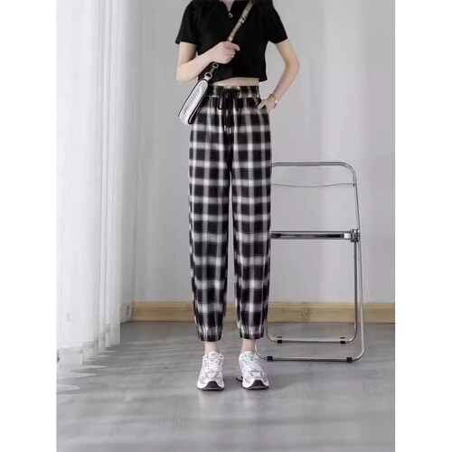 Summer Ice Silk Women's Print Gathered Ankle Pants Beach Cool Pants Ice Silk Long Pants Petite Matchy Matchy Mini Ankle Pants for Women