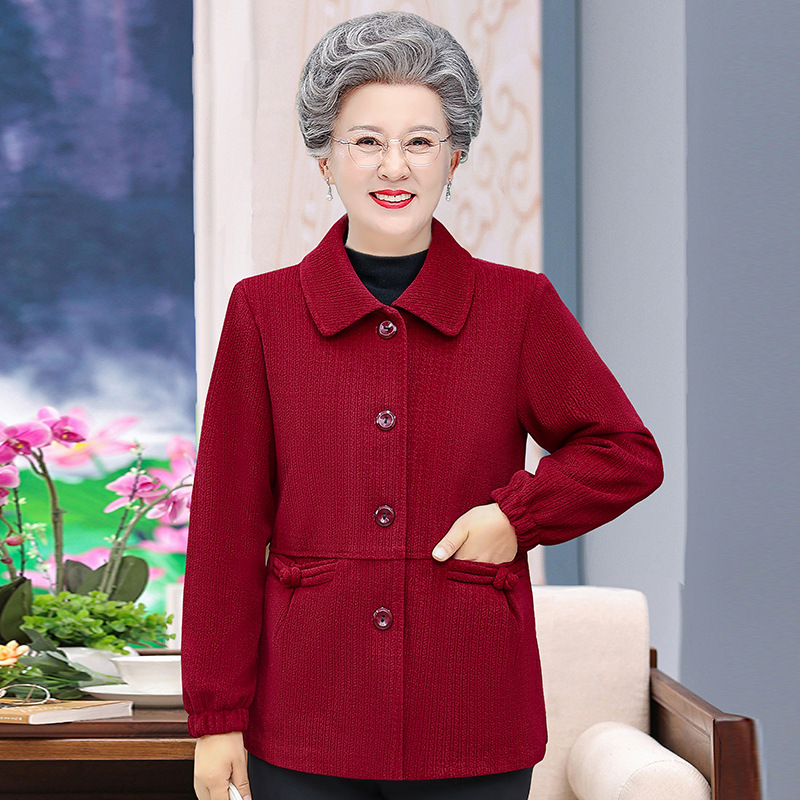 奶奶春秋装灯芯绒外套60岁70妈妈翻领上衣2025新款宽松大码衣服女|undefined