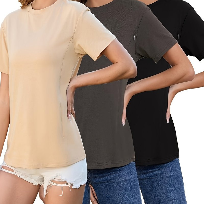 授乳用隠しボタン付きレディースナーシングシャツ3枚組|undefined