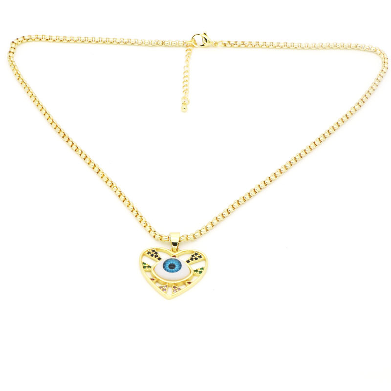 Copper Chain Material Copper 18K Gold Plated Beaded Inlay Devil's Eye Heart Shape Resin Zircon Pendant Necklace