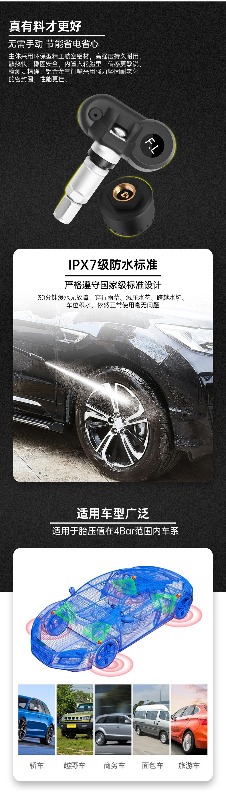 Ty05 Hidden Glass-Mounted High-Precision Solar-Powered Tire Pressure Monitoring System Tpms Wireless Smart Tire Pressure Monitor