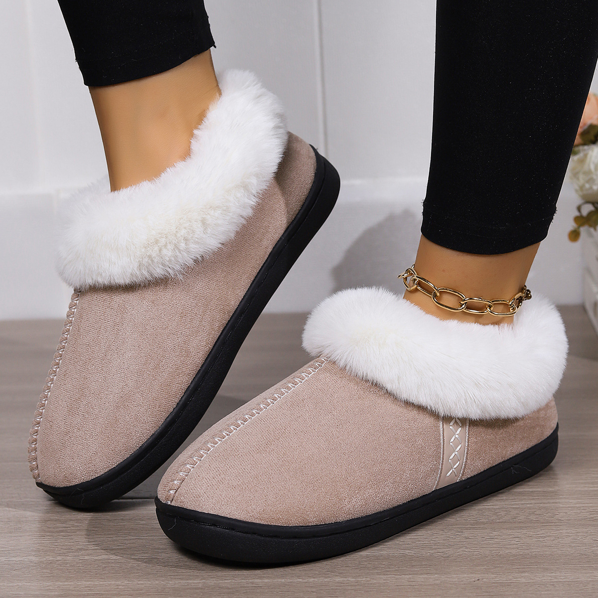 Home cotton slippers female Baotou cotton drag indoor household non-slip neutral slippers_voghion.com