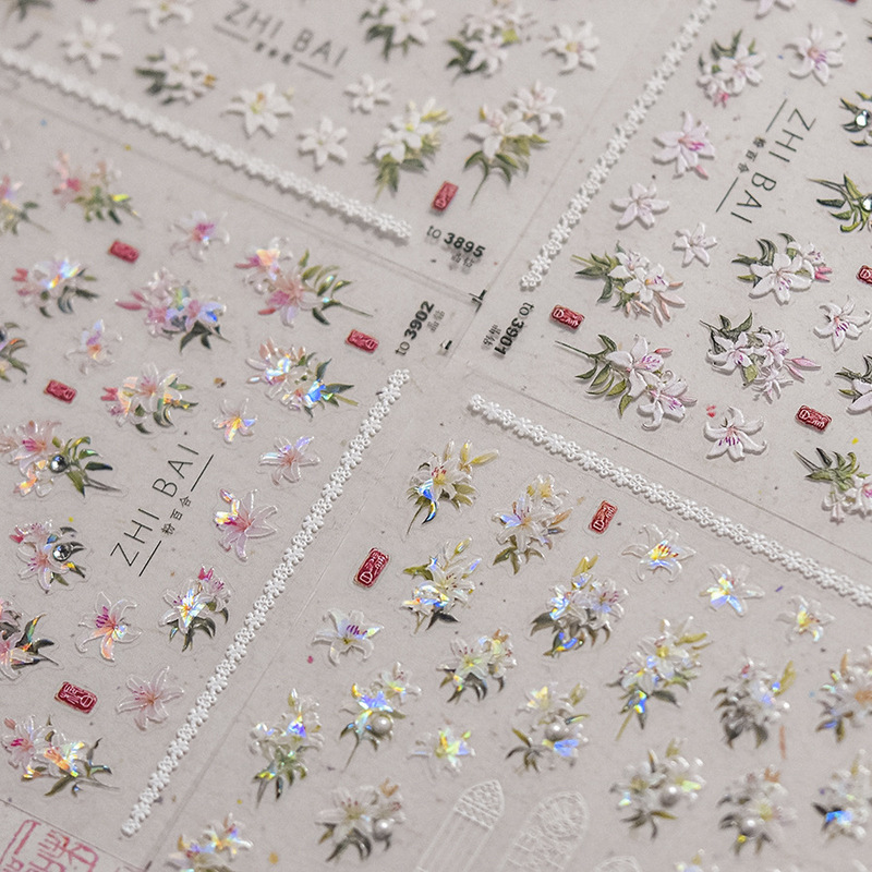 Tomoni crystal diamond nail stickers explosions vintage nail stickers factory wholesale Japanese lily nail stickers 3895