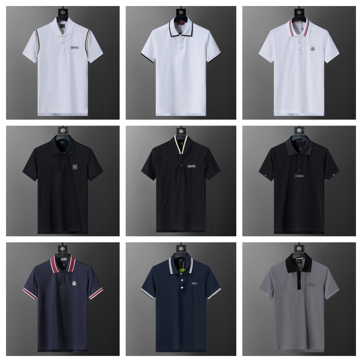 25 Cross-Border European New Polo Shirt Men's Pure Color Casual Business Jacquard Lapel Short Sleeves